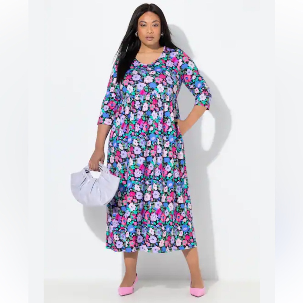 Ulla Popken Multicolor Floral Long Sleeve Dress